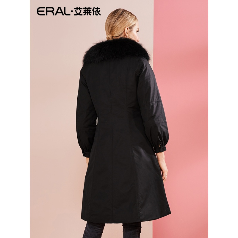 艾莱依大毛领羽绒服女2018冬季新款时尚收腰大衣