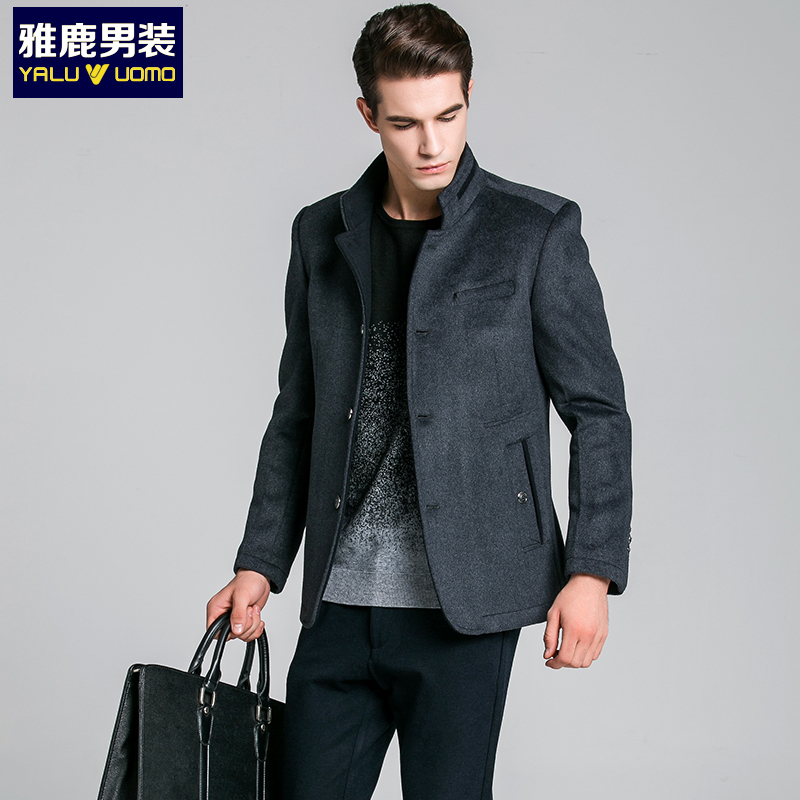 雅鹿男装毛呢大衣男立领修身男士大衣外套YL-804