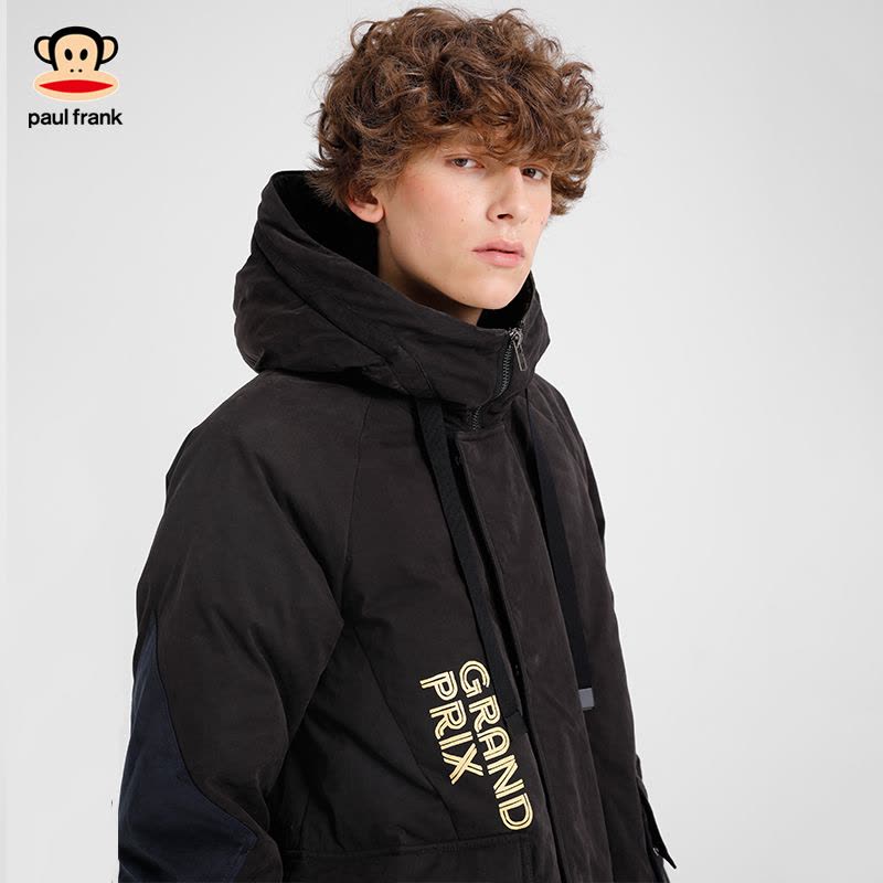Paul Frank/大嘴猴秋冬羽绒服男韩版连帽中长款字母印花外套X图片