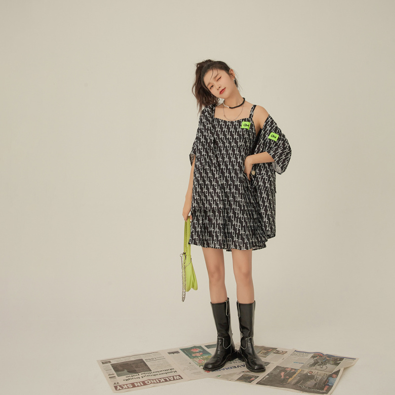 OtherMix印花吊带连衣裙女2021年早秋新款韩版时尚潮流无袖中裙子