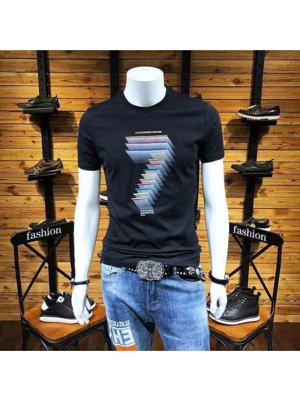 Ceen Bulled42链接夏季短袖T恤男潮流圆领时尚印花修身半截韩版打底T