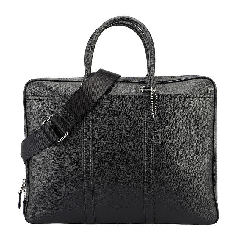 COACH 蔻驰 奢侈品 男士黑色皮革手提肩背斜挎公文包