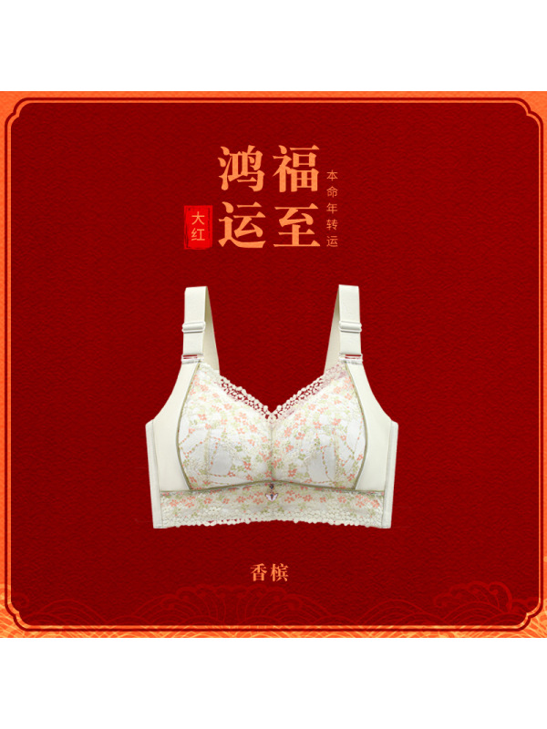 新款大红色文胸性感内衣女本命年无钢圈结婚新娘调整型胸罩