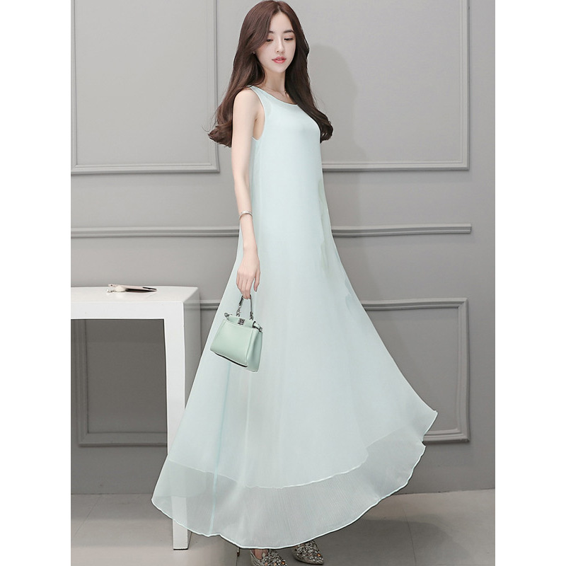 丝柏舍2019夏季女装圆领无袖宽松连衣裙S72R1085L