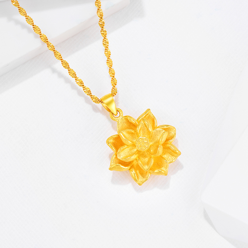 黄金码头 足金999莲花荷花吊坠3D硬金精品坠子送女友送爱人送闺蜜礼品礼物珠宝首饰