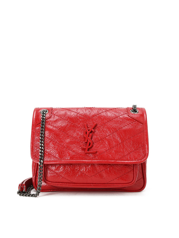 预售 圣罗兰 YSL NIKI 口盖包迷你 字母LOGO光面皮 褶皱皮 女士单肩包 533037金链银链
