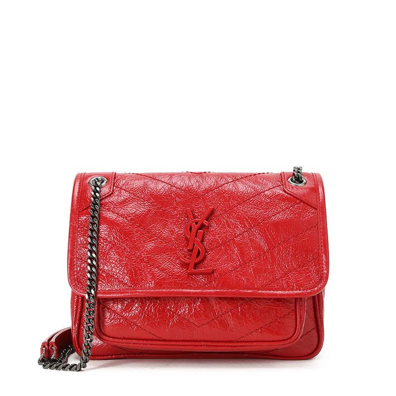 预售 圣罗兰 YSL NIKI 口盖包迷你 字母LOGO光面皮 褶皱皮 女士单肩包 533037金链银链图片