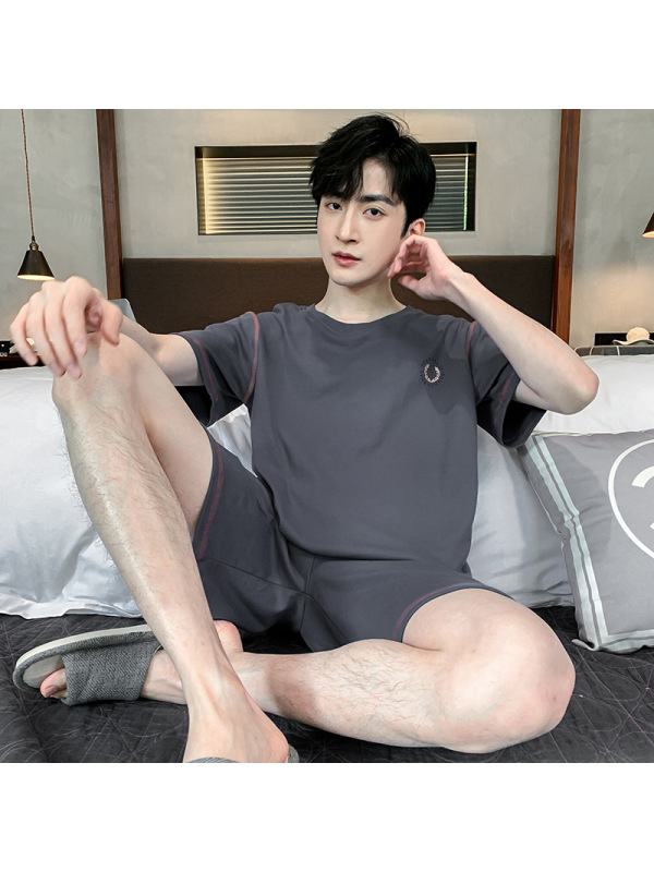 男士夏季棉质圆领短袖短裤薄款套装简约休闲学生春秋家居服可外穿