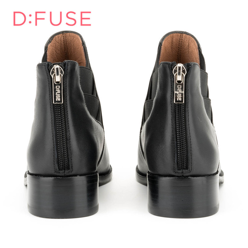 迪芙斯D:FUSE牛皮尖头中跟套脚纯色短靴女鞋DF64117203