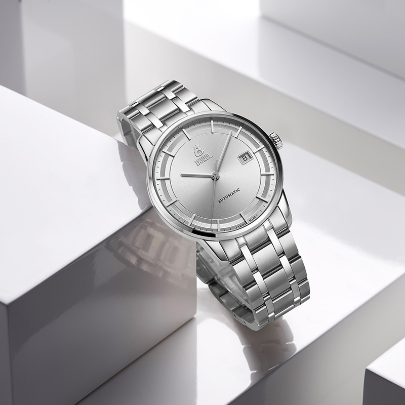 瑞士依波路ernest borel雅丽系列简约大开面日历钢带自动机械男士手表