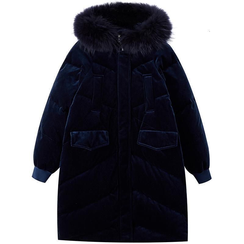 拉夏贝尔新款羽绒服女2019冬季中长款加厚过膝外套毛领天鹅绒72000693
