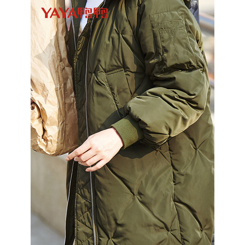 鸭鸭 冬季新款女装韩版时尚外套连帽加厚羽绒服女长款B-57629