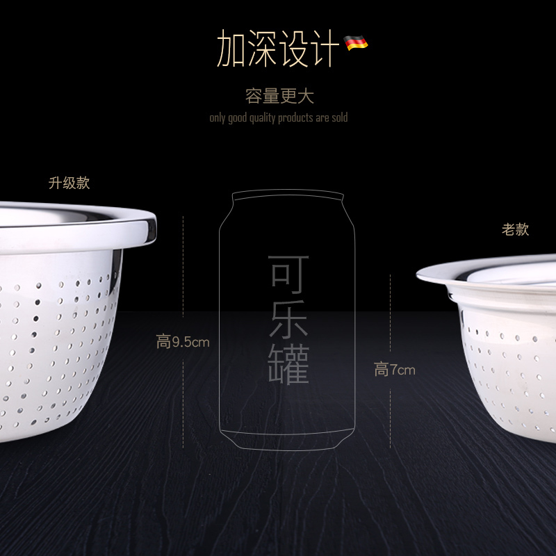 SSGP叁肆鋼 加厚加深304不锈钢漏盆沥水盆水果盘洗菜篮子沥水篮洗米盆大