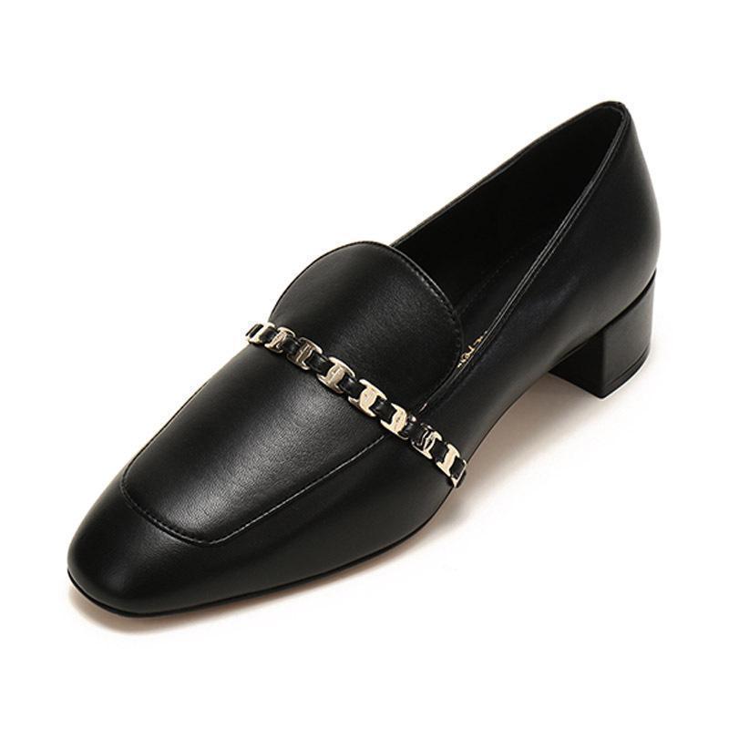 Salvatore Ferragamo 菲拉格慕 女士 TILOS系列皮革VARA链条莫卡辛鞋中跟鞋 0730031