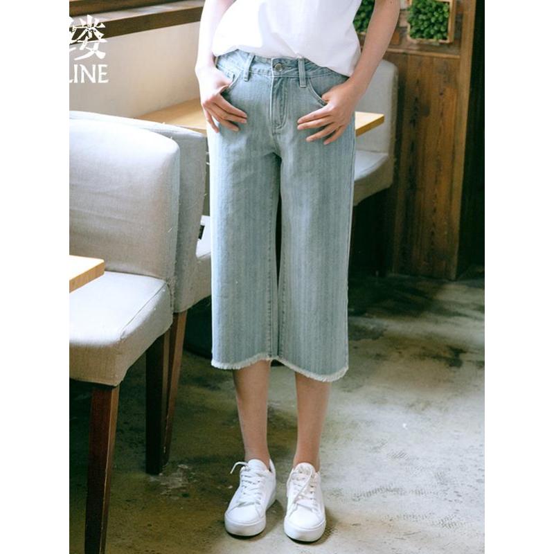 素缕夏装2018新款女文艺裤子纯棉七分裤直筒牛仔裤女宽松QS8240尛