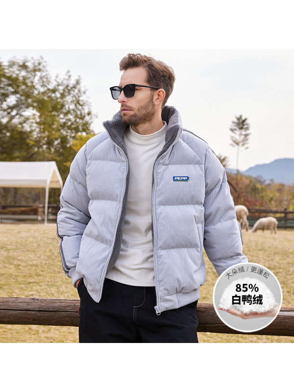 羽绒服男士冬季装潮流立领加厚保暖灯芯绒时尚百搭青年面包服外套