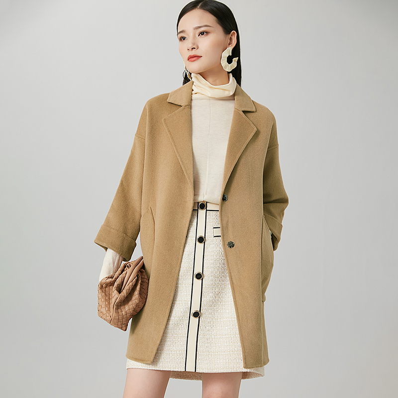 晚白2020冬季新品纯色百搭休闲宽松时尚简约中长款羊毛大衣外套女