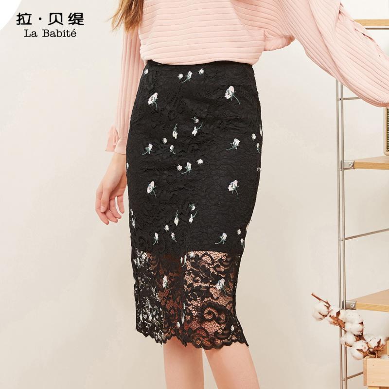 【热卖】蕾丝半身裙女秋冬拉贝缇2019新款春季中长款黑色网纱包臀裙子夏