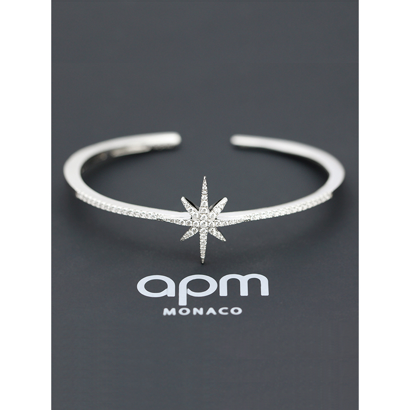 apm MONACO经典镶晶钻流星925银手镯女士时尚腕饰开口手环奢华贵族首饰AB3283OX RB3283OX