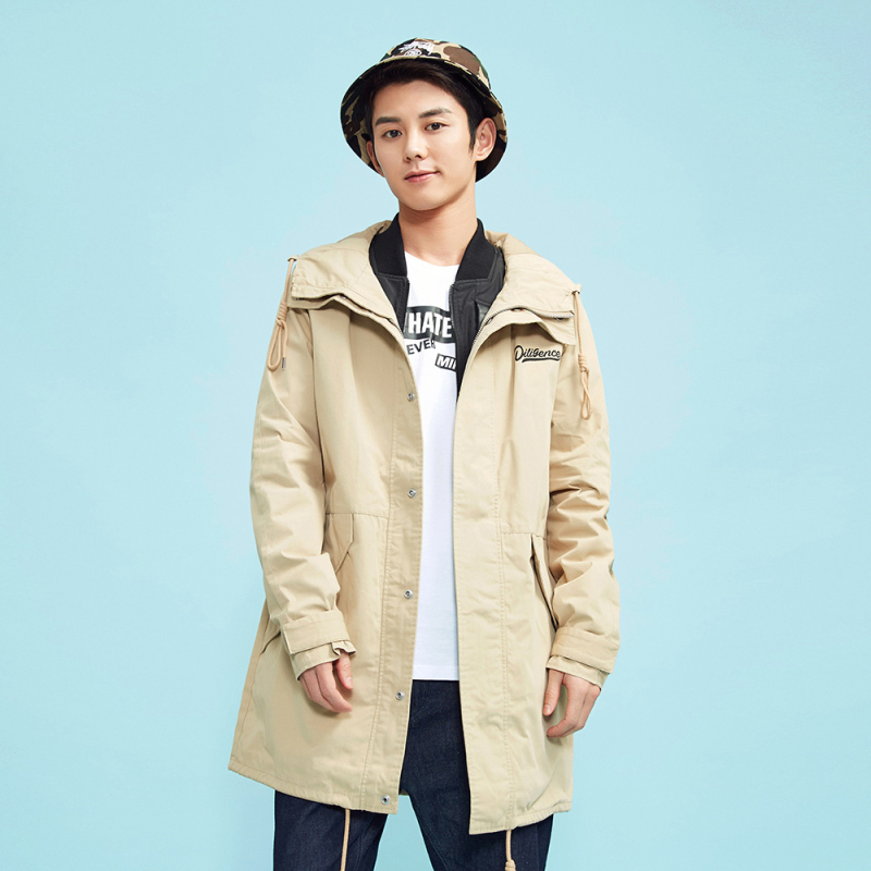 美特斯邦威风衣男春秋装中长款连帽夹克外套运动户外青年潮