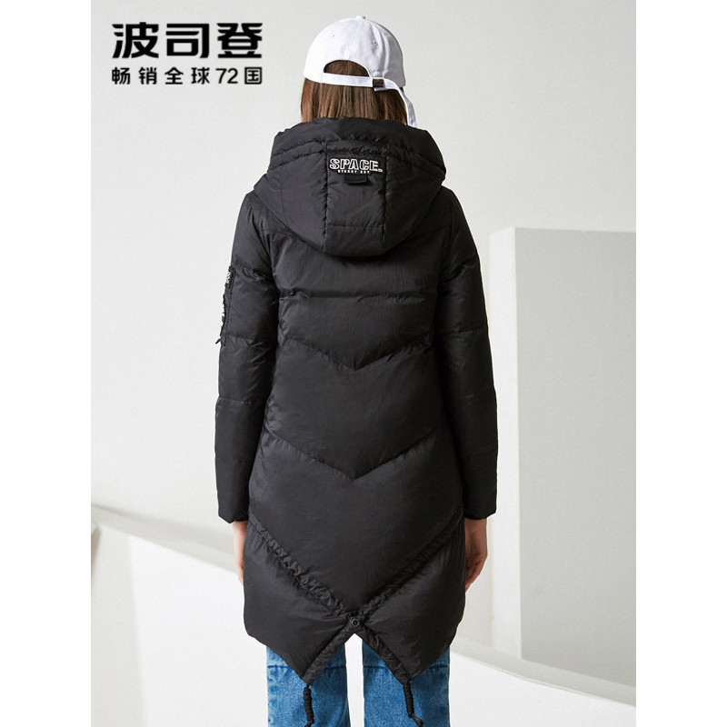 波司登bosideng女士冬季常规款连帽中长款燕尾后摆时尚羽绒服女b