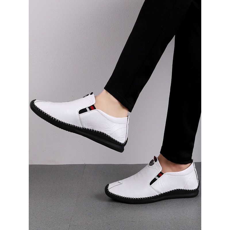 英伦班纳enlenbenna新款真皮透气男士休闲软皮厚底百搭懒人豆豆鞋