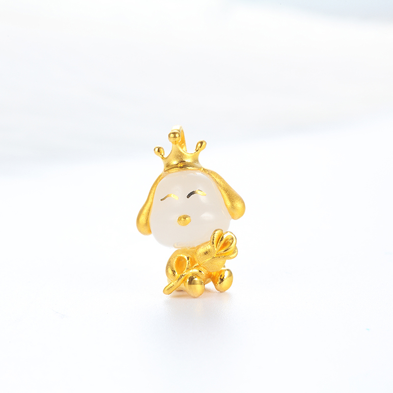 黄金码头 足金999镶白玉吊坠-Rose小狗玫瑰花520情人节坠子礼物