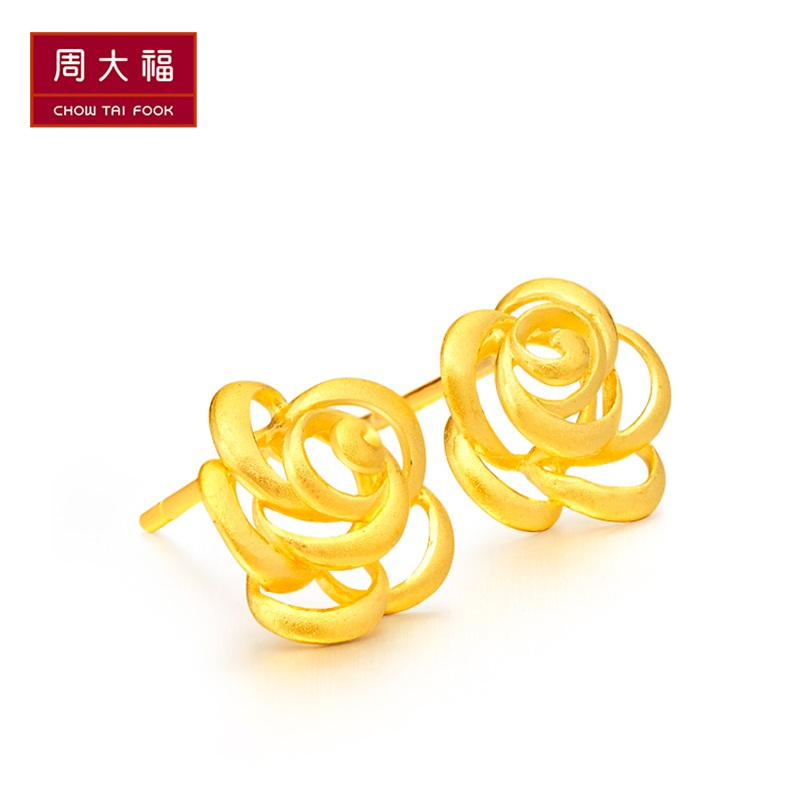 周大福 花月佳期系列玫瑰之心金饰品耳钉 计价(工费:58元) F165640