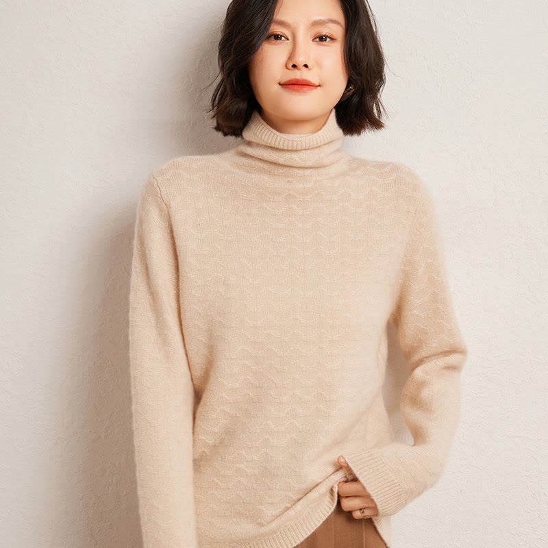 秋冬绞花堆堆领羊绒加厚针织衫女纯色羊毛打底衫宽松时尚套头毛衣图片