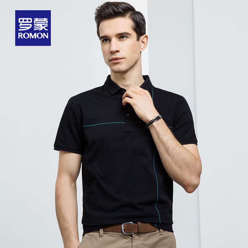 romon/罗蒙短袖t恤男夏季中青年休闲t恤衫薄款纯棉翻领男士polo衫