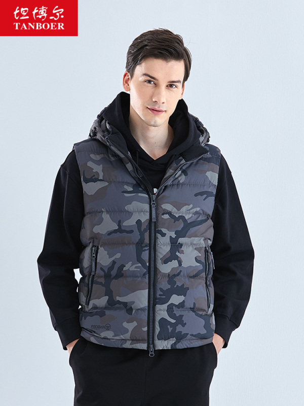 坦博尔(tanboer)男士马甲 坦博尔2020新款羽绒马甲男可脱卸帽外穿马夹