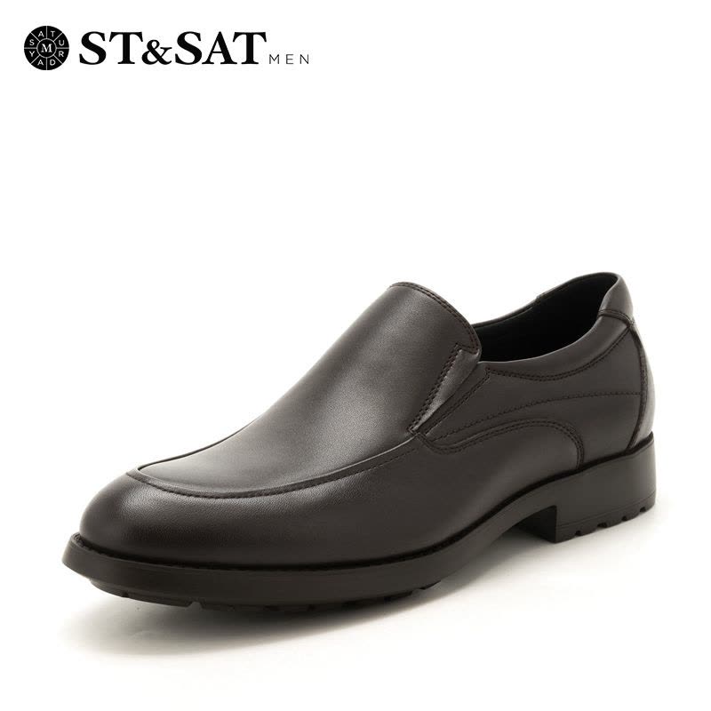 St&Sat/星期六牛皮革方跟圆头商务休闲男单鞋SS73123217图片