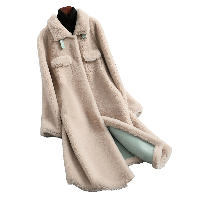 女式通勤宽松长款小梦幻颗粒羊剪绒大衣皮草外套视频