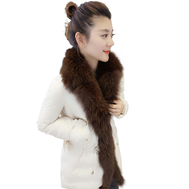 bobowaltz欧洲站春装女新款欧货白色气质宽松中长款真毛领羽绒服外套潮B172f2747p