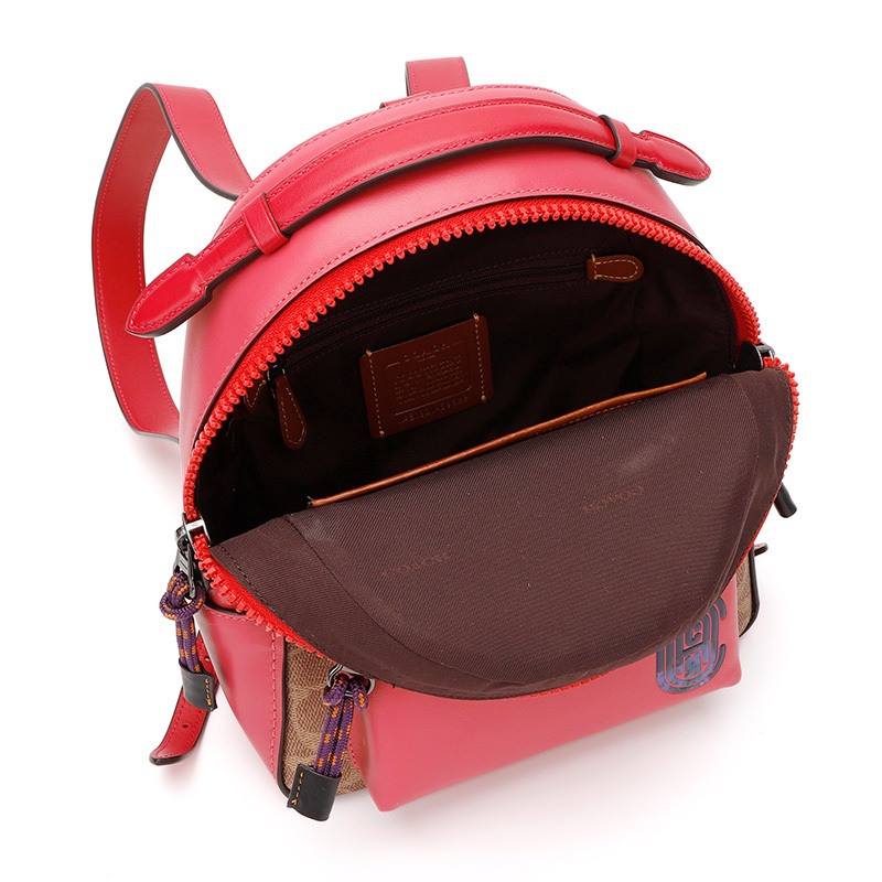 coach蔻驰奢侈品女士专柜款桃红拼色logo款pvc配皮双肩背包69522gmoxo