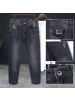 Ceba高弹力夏季薄款牛仔裤刺绣抖音男装长裤新塘牛仔裤男 868黑灰 38