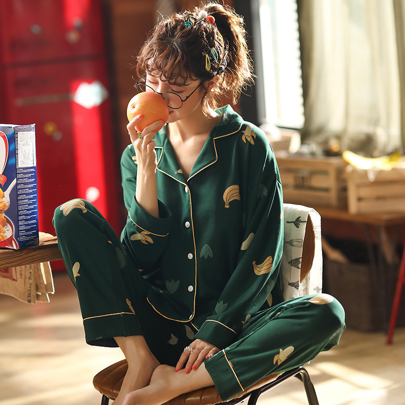 新款秋季睡衣女舒适长袖长裤翻领开衫可外穿青年女士可爱家居服B2211