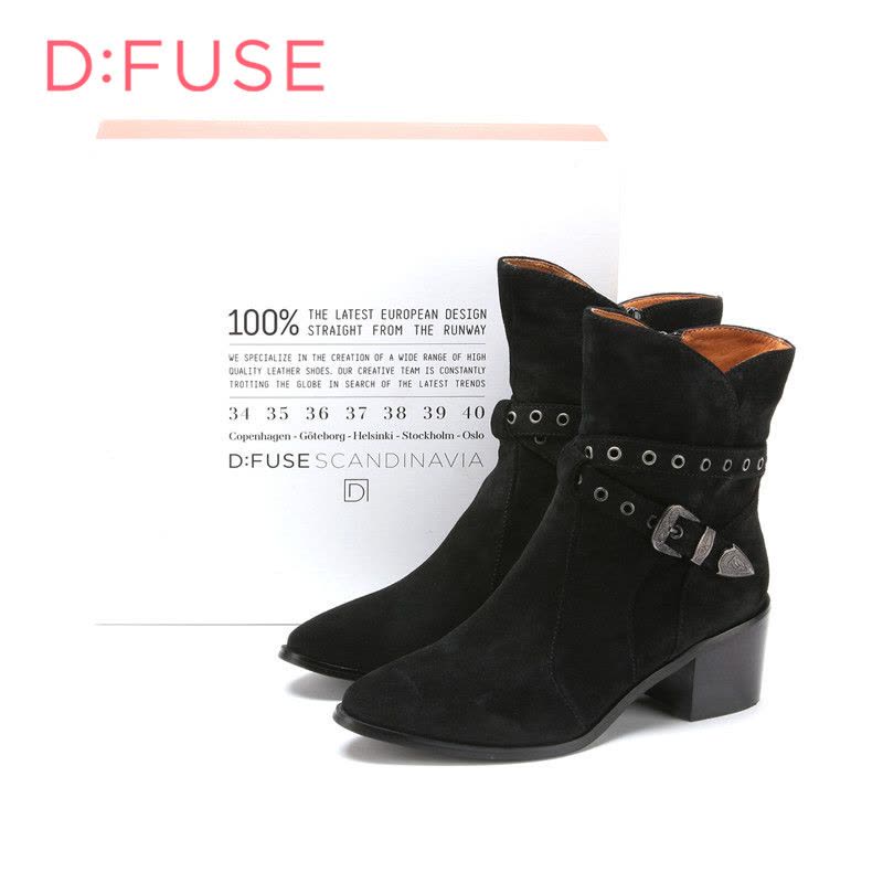迪芙斯D:FUSE牛皮尖头中跟拉链皮带扣深口女鞋DF44115025图片