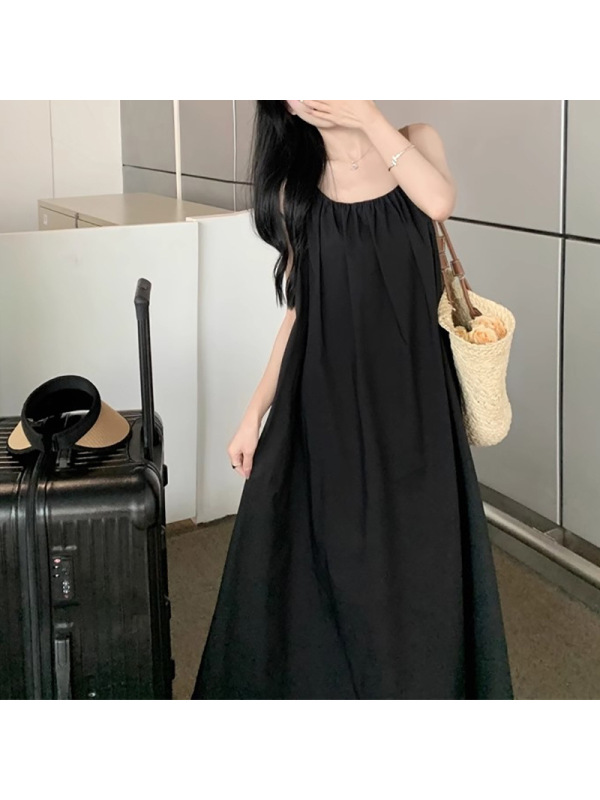 法式初恋浪漫气质感高级性感露背挂脖吊带连衣裙仙女海边度假长裙