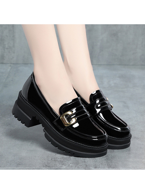 英伦风小皮鞋女春秋新款黑色单鞋百搭鞋子厚底乐福鞋粗跟女鞋