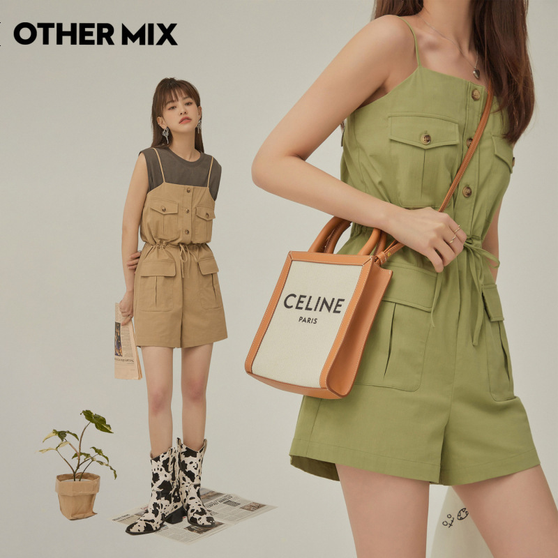 OtherMix潮酷工装连体裤2021年夏季新款韩版宽松吊带休闲短裤子女