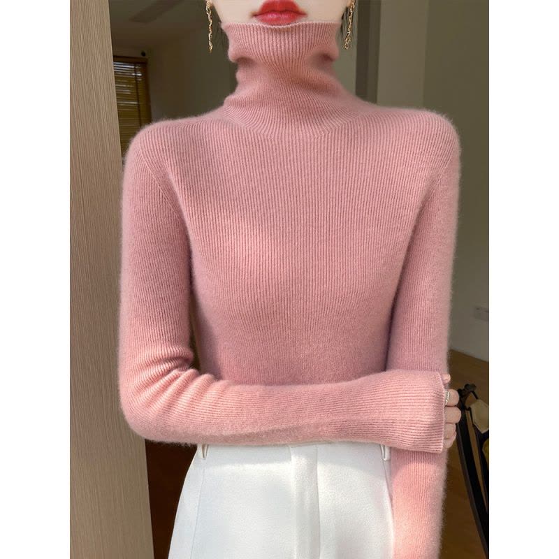 秋冬新款堆堆高领针织衫女洋气套头纯色毛衣修身打底衫图片