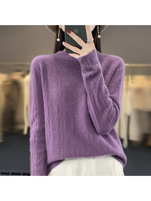 年秋冬一线成衣羊毛衫方格菱形镂空针织非羊绒打底毛衣女
