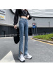2021秋季新款开叉牛仔裤女高腰弹力修身显瘦微喇叭裤长裤口袋装饰