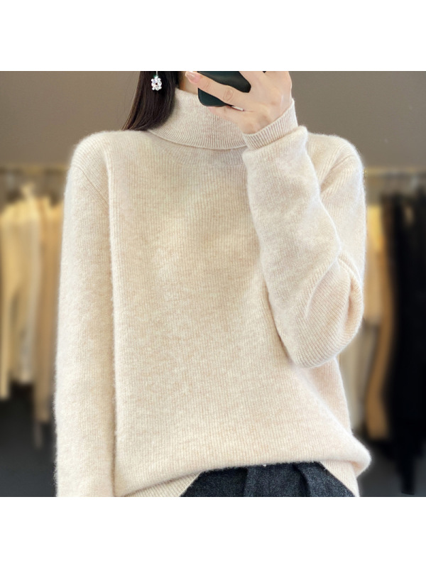 秋冬新款高翻领套头毛衣女长袖针织打底衫简约百搭保暖内搭毛衫