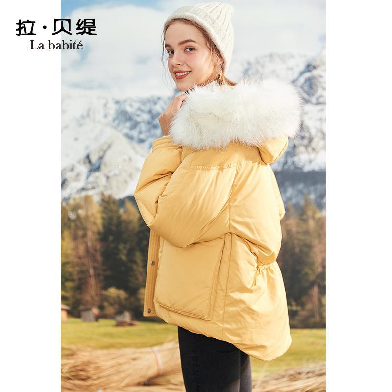 专柜同款拉贝缇羽绒服女短款拉夏贝尔2019冬季新款时尚色工装面包服外套60008614