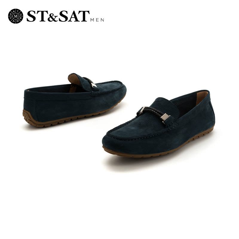 星期六(ST&SAT)男鞋牛皮革金属装饰圆头平底时尚休闲鞋SS82126618图片