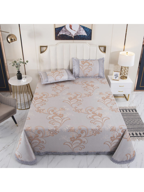 Three Sons2023中式印花凉席夏季蕾丝边床单冰丝席 单双人宿舍可