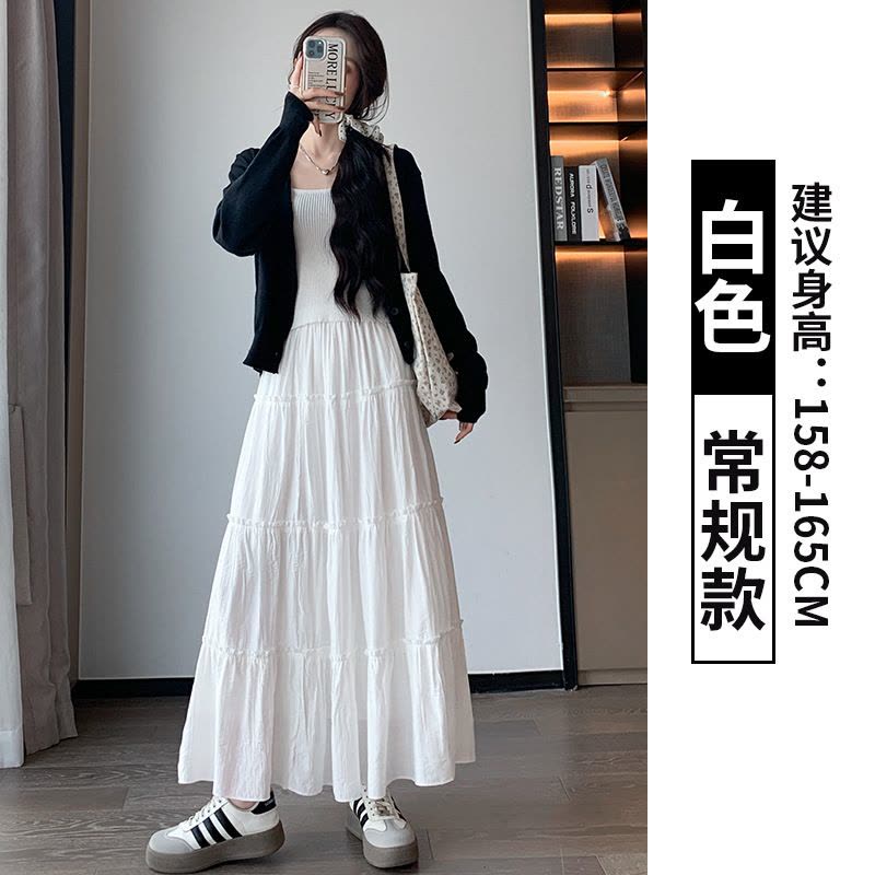 白色蛋糕裙女春秋季2026新款高腰中长款a字半裙绝美半身蓬蓬裙子图片