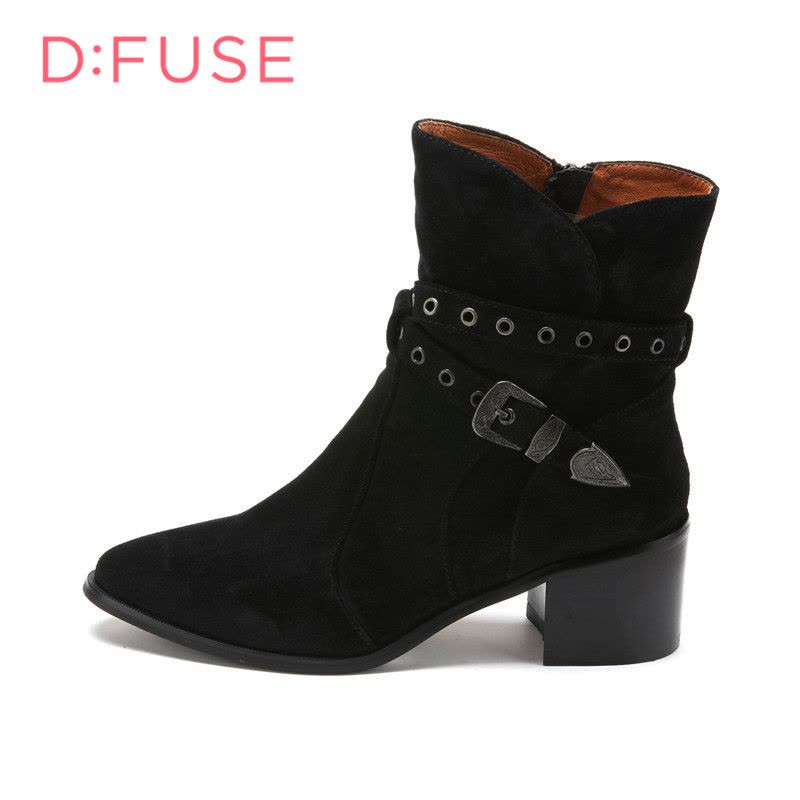 迪芙斯D:FUSE牛皮尖头中跟拉链皮带扣深口女鞋DF44115025图片